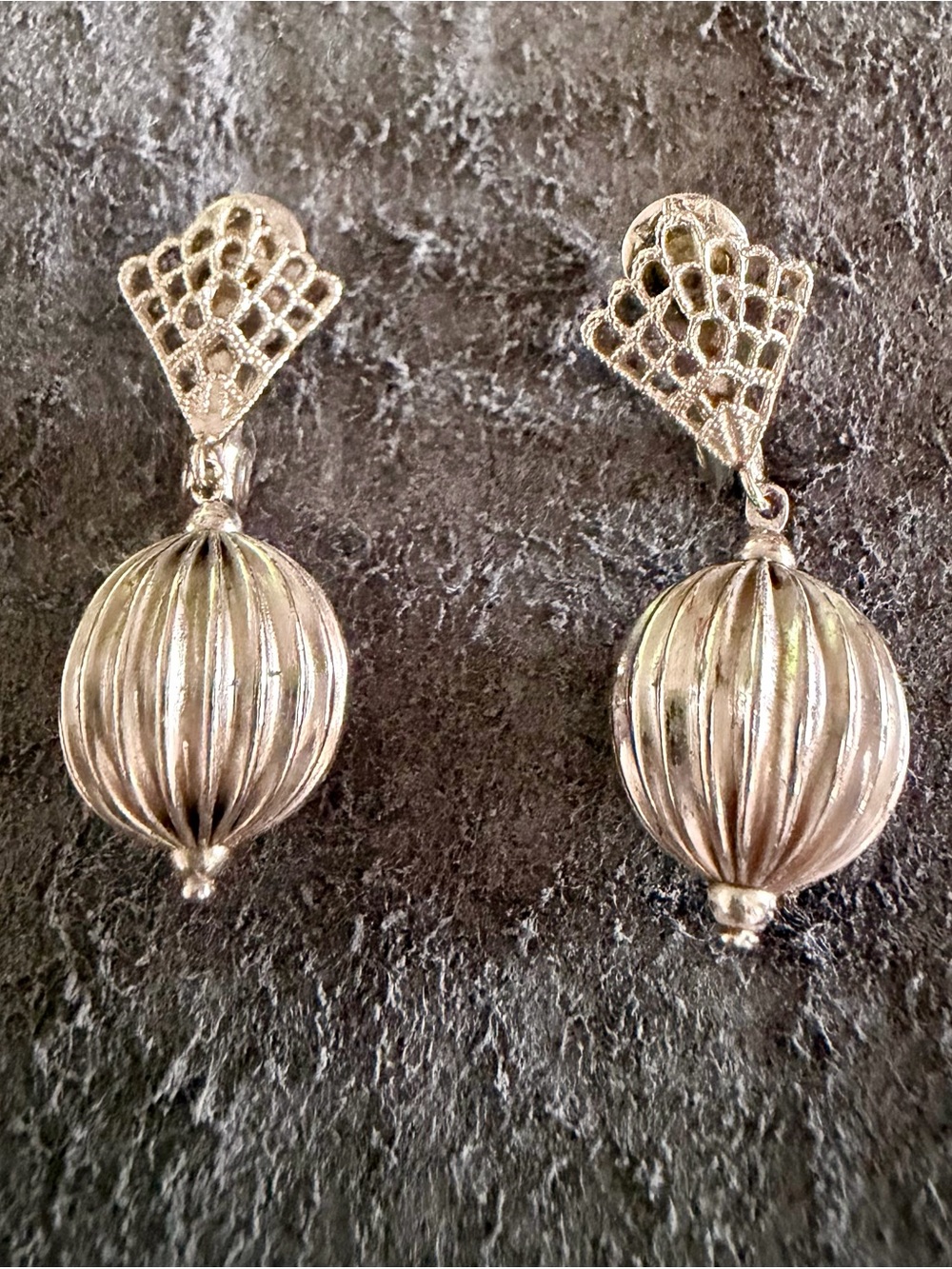 1970’s Lewis Segal California Silver Tone Drop Sphere Earrings